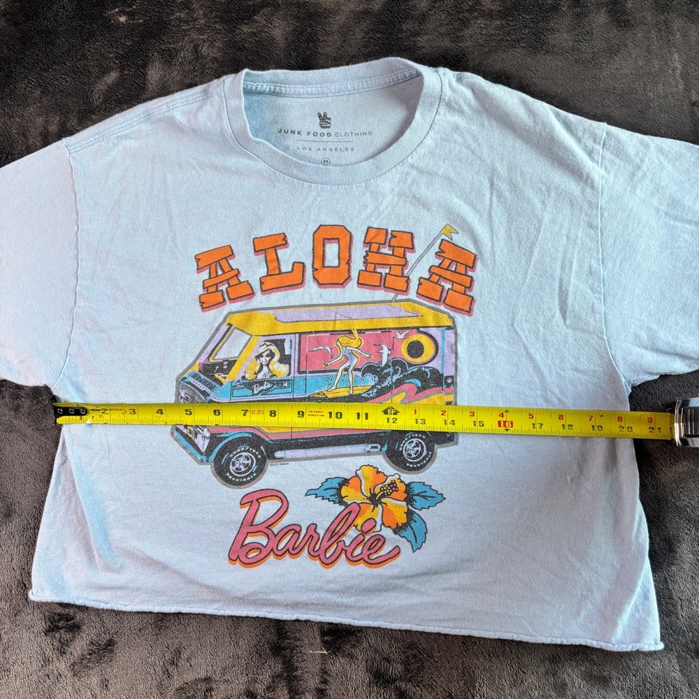 Junk Food Women T-Shirt M Blue Cotton Aloha Barbie Surf Van Graphic Crop Top - Picture 7 of 8
